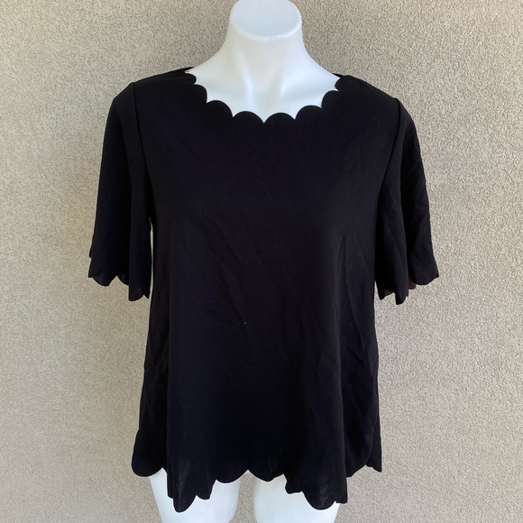 Boutique Tops - Black Scalloped Raw Edges Top